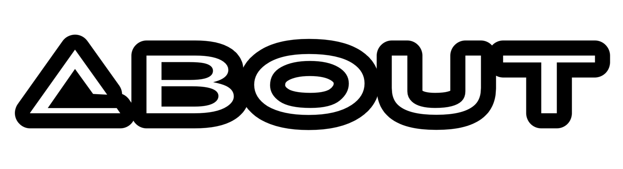Text of 'ABOUT' in black and white alter aspect stylized font