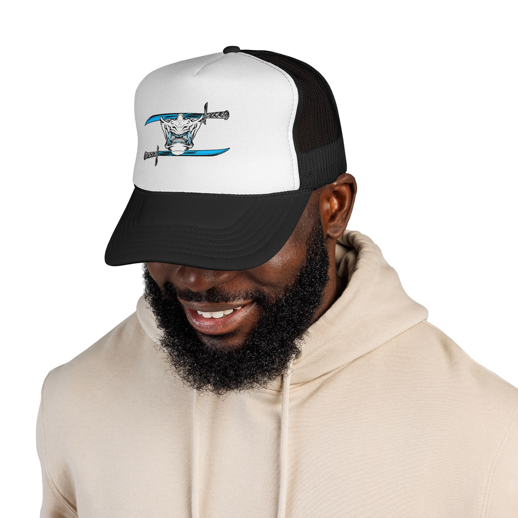Cyberpunk Samurai Mesh Cap – Katana & Mask Streetwear