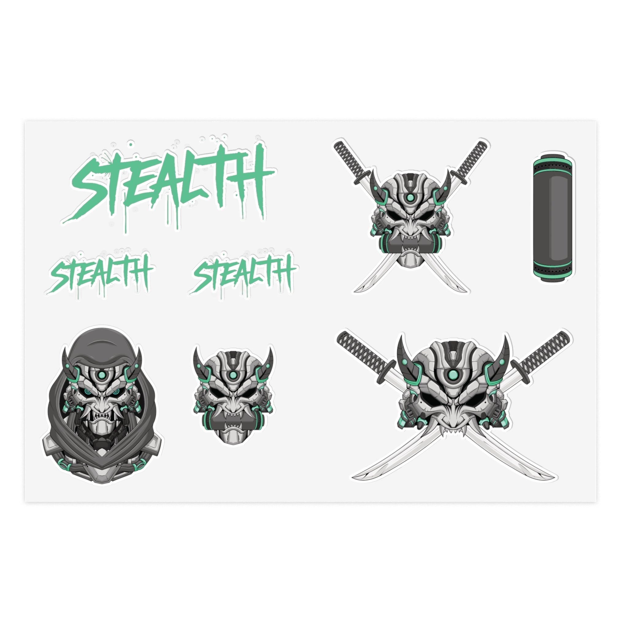 Cyborg Ninja Sticker Set – Stealth Graffiti Cyberpunk Skulls