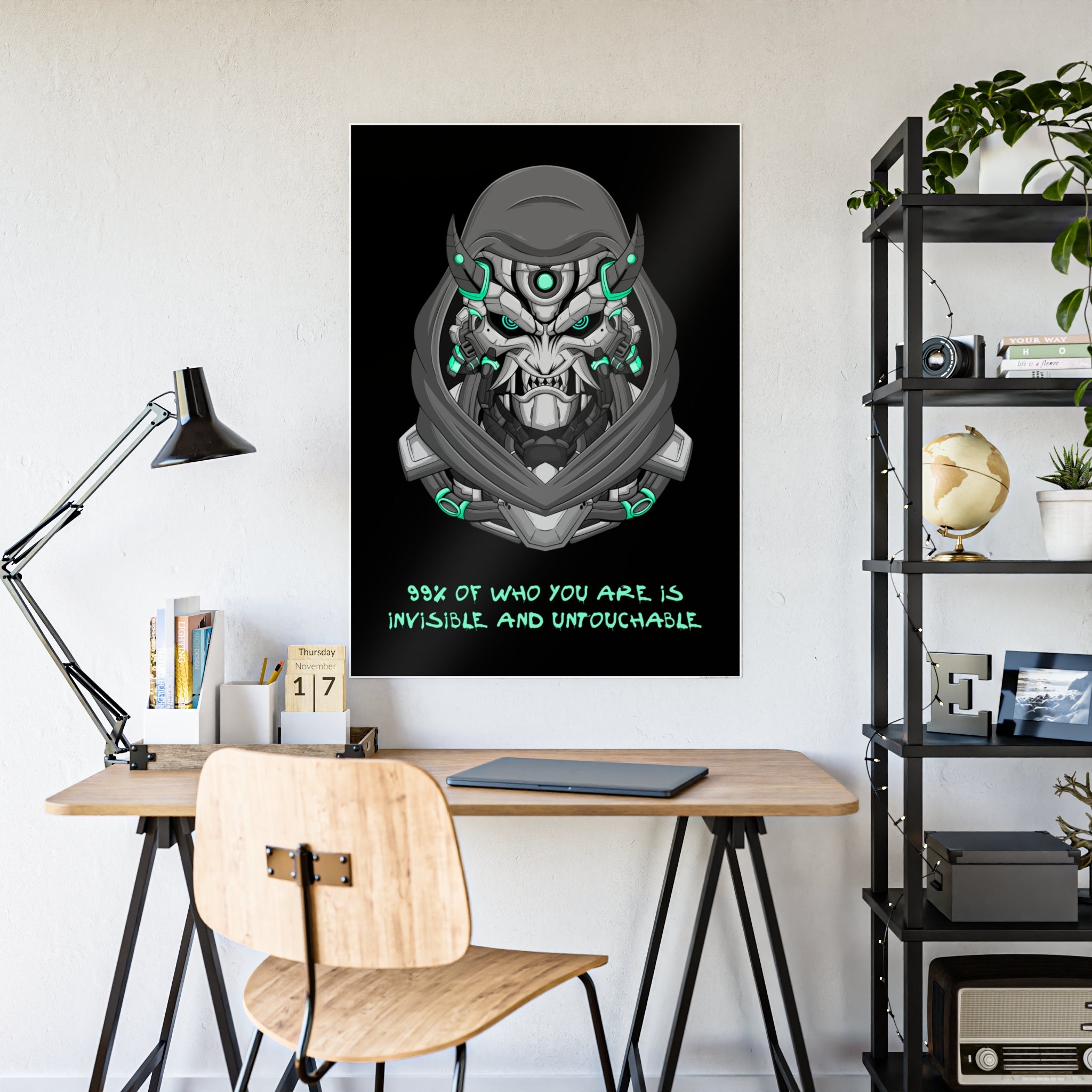 Cyborg Assassin Poster | Futuristic Wall Art | Ninja Mask Quote Print