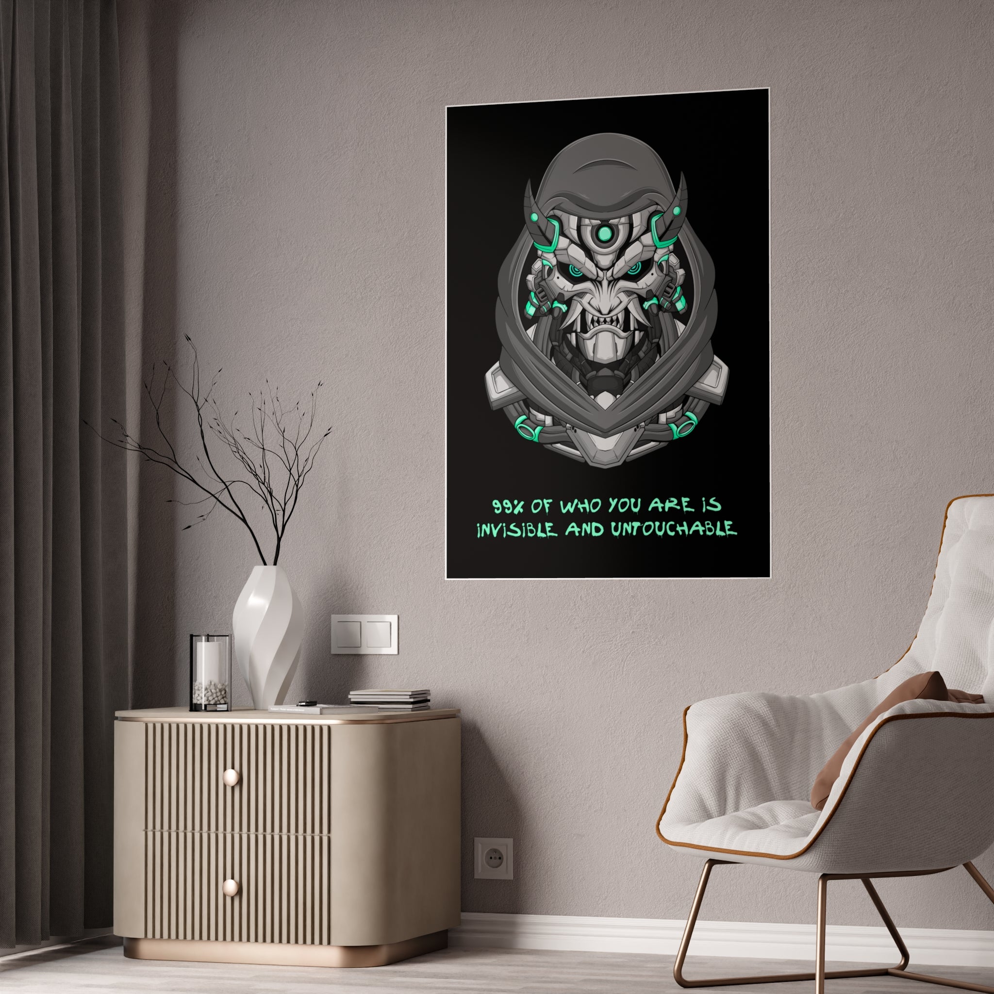 Cyborg Assassin Poster | Futuristic Wall Art | Ninja Mask Quote Print