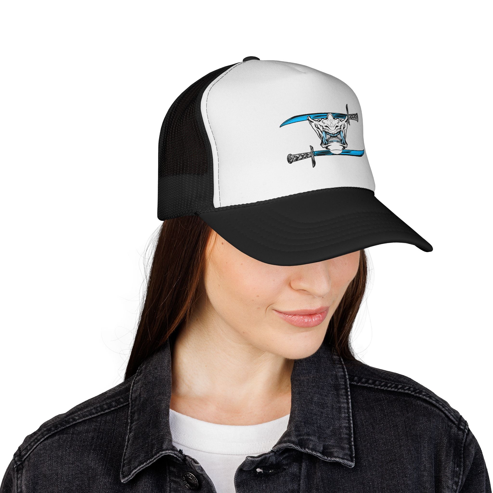 Cyberpunk Samurai Mesh Cap – Katana & Mask Streetwear
