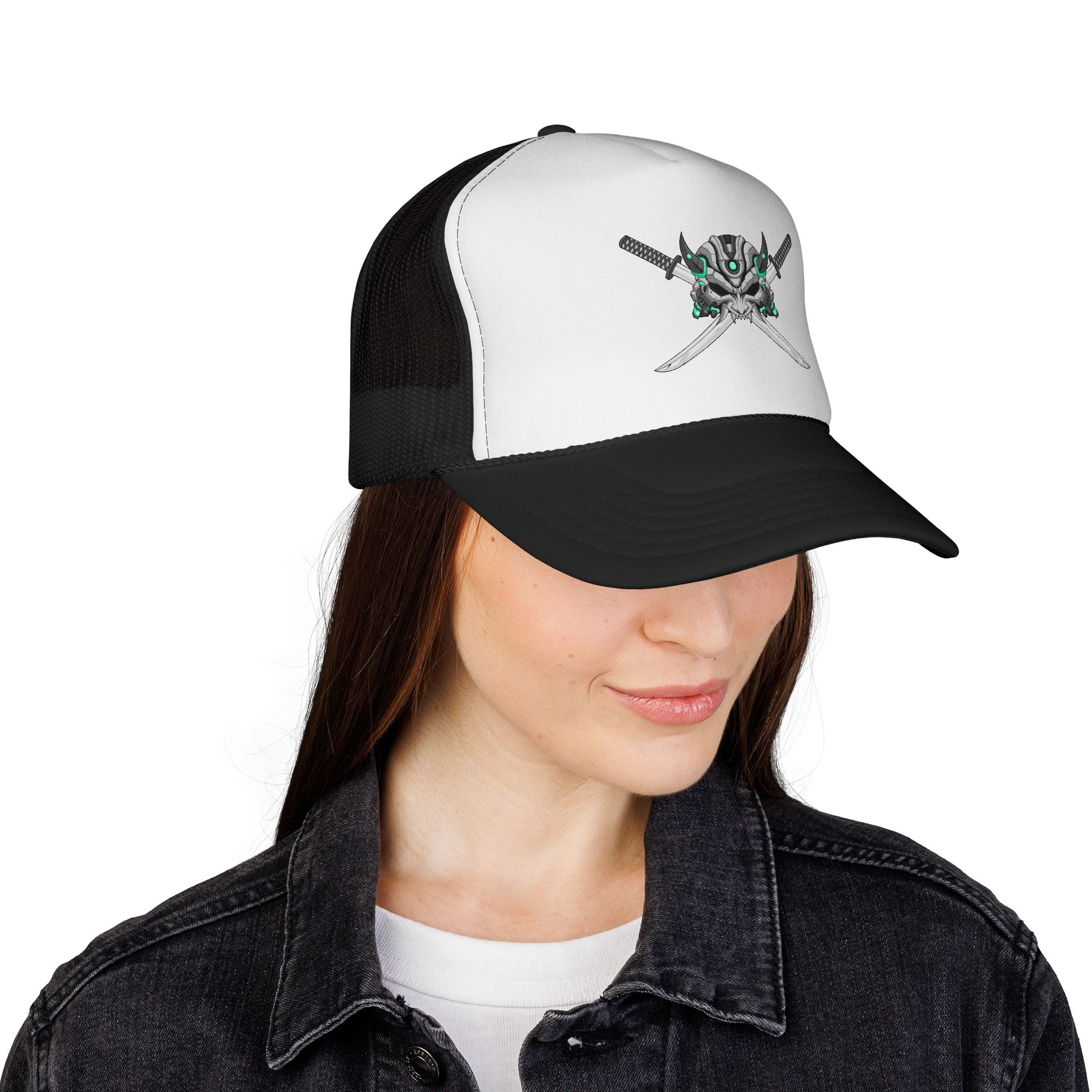 Cyborg Assassin Mesh Cap – Futuristic Katana Streetwear Hat