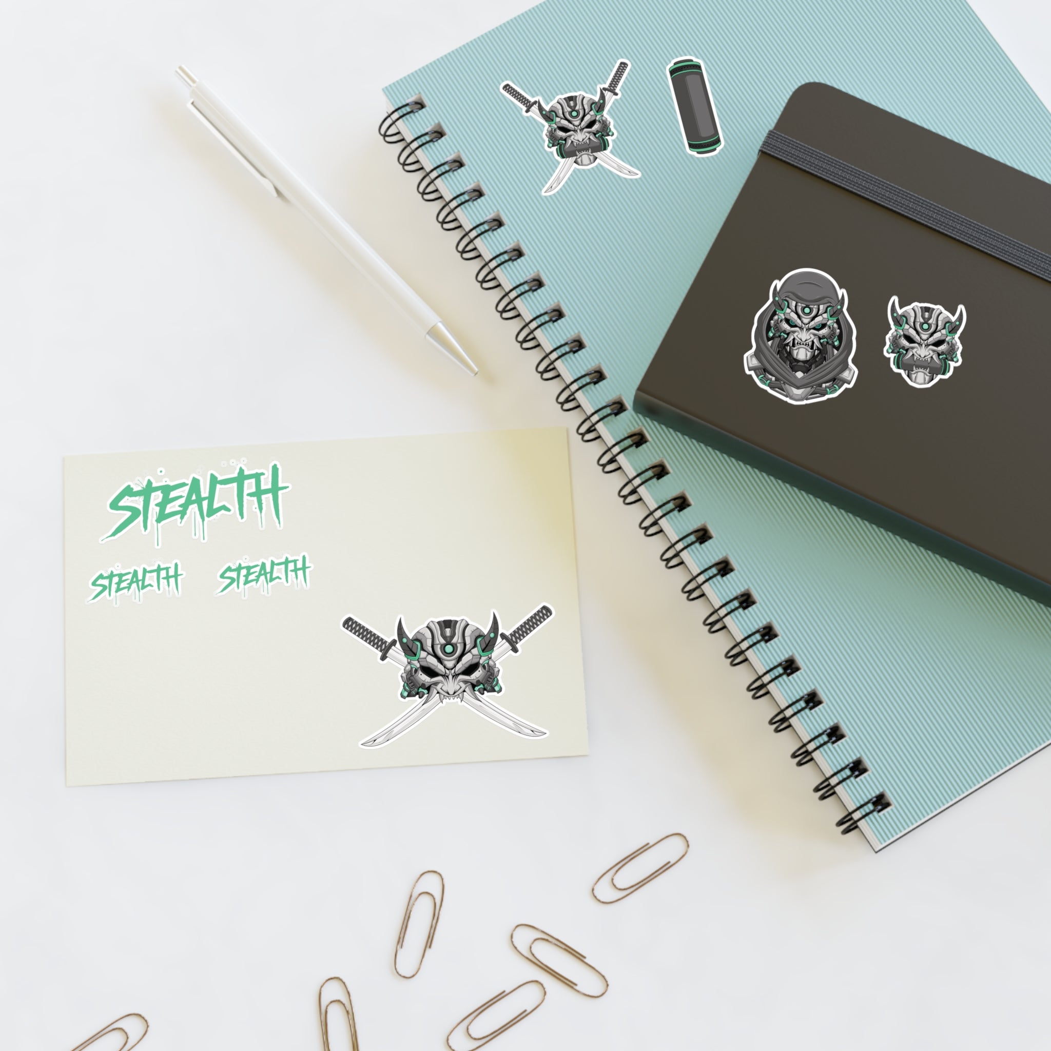 Cyborg Ninja Sticker Set – Stealth Graffiti Cyberpunk Skulls