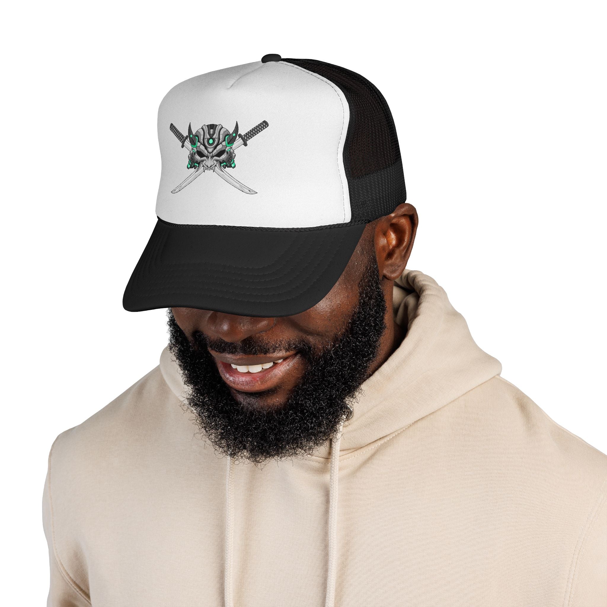 Cyborg Assassin Mesh Cap – Futuristic Katana Streetwear Hat
