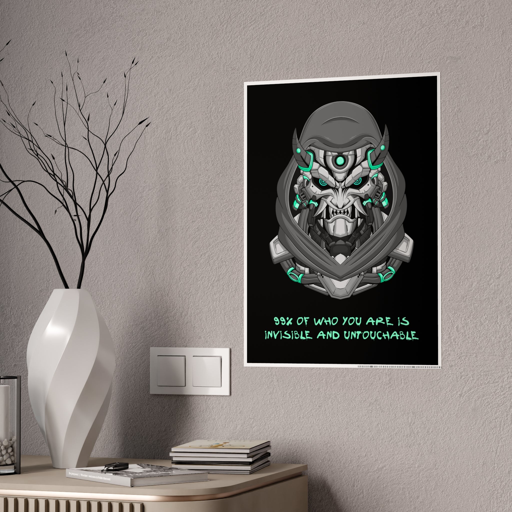 Cyborg Assassin Poster | Futuristic Wall Art | Ninja Mask Quote Print