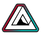 Black and white triangle illusion style logo with a retro red and blue outer stroke